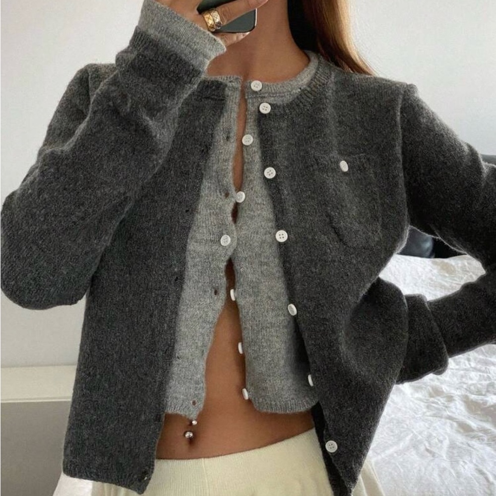 Women's Gray Two in One Cardigan Sweater